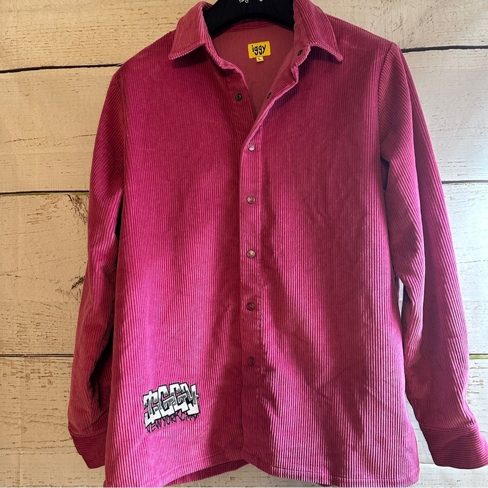 IGGY NYC Embroidered Streetwear Jacket/Shirt Vibrant Pink Corduroy Unisex SZ LG